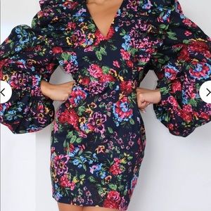 Missguided Floral Ruffle Puff Sleeve Mini Dress